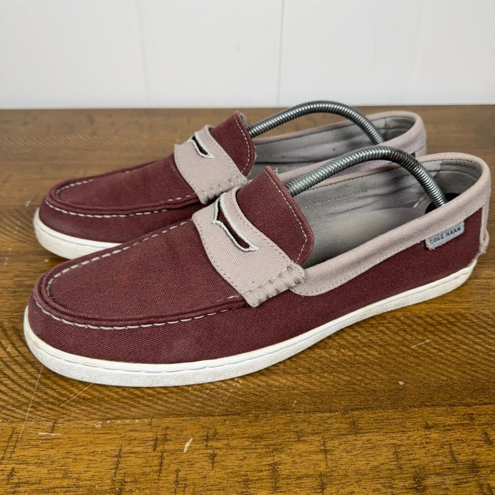 Cole Haan Loafers Men 11 Burgundy Canvas Penny Loafer Boat Shoes Nautical Preppy